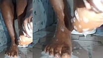 Black girl feet washing and pussy playing