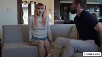 Pink haired TS and her stepdad are on the couch kissing each other passionately.After that,she pulls out his dick and she then throat it until it gets so hard.In return,her stepdad fucks her tight wet ass so deep and fucking hard.