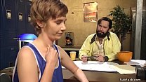 Basketball coach Tommy Pistol rough bangs hairy pussy short haired brunette journalist Mercy West then with players double penetration bangs her