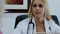 Lesbian MILF doctor pussy licked by babe