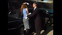 Rich guy rough fucks a young flat-chested redhead slut in the back of his limo