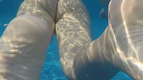 wife thong swimming in pool cameltoe