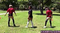 Sporty teen football sluts working hard on a big cock