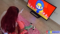 Rud danger stops watching her favorite show so she can be penetrated by her perverted guy who is catching her fucking her rough pussy