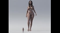 tiny men running from giant nude lady