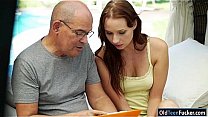 Czech Chelsea Sun sucking off and is riding on grandpas cock