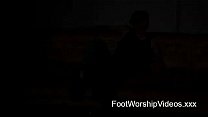 Two babes in foot fetish action with gangbang fucking