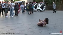 Local Spanish slut Samia Duarte is tied and gagged in the city streets then hard fucked by big cock of James Deen till paraded through swarming streets in the night