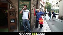 Busty old grandma rides stranger's cock