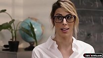 Busty blonde shemale teacher Casey Kisses and her new colleague are attracted to each other.They start kissing and get undressed.Casey enjoys him sucking on her hard cock and on her knees she gives him a blowjob.On the desk she is anal reamed by him