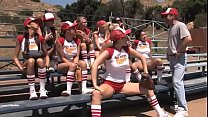 Beautiful baseball girls undress during a match and distract the opponent from the game
