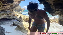 Cute amateur latins barebacking in a cave outdoor