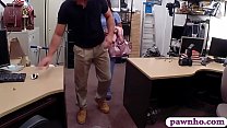 Desperate nurse sucks off and gets her pussy smashed real hard by nasty pawn guy at the pawnshop