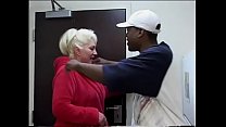 Chunky old white broad sucks black cock and takes facial