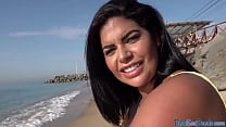 Busty Latina babe POV pussyfucked in public for the money