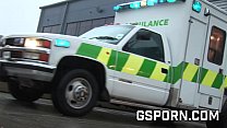 Two big boobs nurses fucked in their asses on ambulance