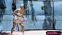Sporty blonde gets fucked by her tennis instructor