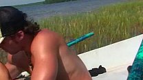 Nude student girl stretched and double fucked in the boat