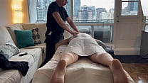 Deep throat dad gets a rub down by a young masseur