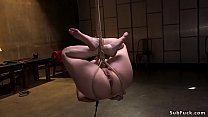 Shaved pussy brunette slave Casey Calvert with big ass in different bruat rop bondages gets ass whipped and caned