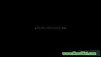 Hot asian masseuse gives pleasure with her tits in nuru massage 02