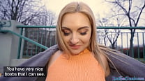 Pullled eurobabe blowing and riding hard dong for money