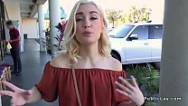 Blonde spinner lets stranger with huge dick fuck her shaved pussy pov