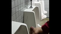 flashing hishuge hard cock in public open urinal