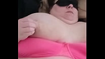 Fat bitch plays with her boobs