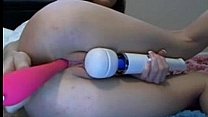Pink dildo and hitachi on webcam