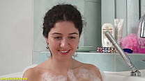 sweet nipple pierced teen Katty West toying her tight cunt under water at the glass bathtub