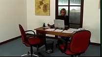 Busty blonde shemale and dude fuck each other's asshole at the office