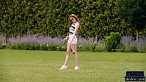 Bubble butt Russian MILF redhead does golf in the nude and looks amazing