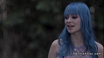 Almost married man Will Pounder after long period meets a blue haired sexy Jewelz Blu and gets hot blowjob from her