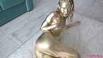 Beauty in Gold Paint Sucks Cock and Fucks in Different Poses - Laloka4you