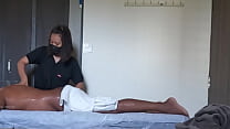 Indian tamil teen girl giving massage to matured man
