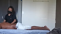 Indian tamil teen girl giving massage to matured man