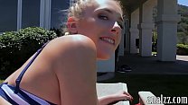 Pretty amateur blonde girlfriend gives a blowjob and gets her tight anal railed outdoors in pov