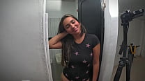 Colombian brunette with perfect ass gets creampie in the bathroom