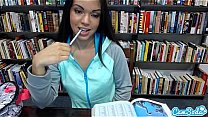 sexy teen latina gets naked and massages her pussy in public library
