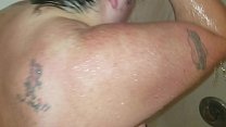 After getting clean in the shower a bbw gets dirty in the face.