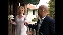 Beautiful blonde bride with big boobs enjoys to feel cameraman's hard dick stiffed in her ass