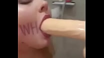 Obedient whore show how to suck dildo