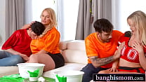 Two Mature Big Ass Blonde Bimbos Share Their Stepsons In a Foursome