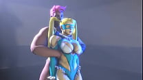 Rainbow Mika gets her back broken by Zarya from Overwatch
