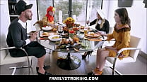 Cute Young Tiny Babe Rosalyn Sphinx & Stepdad Fuck Next To Sexy Big Tits Brooklyn Chase & Stepson During Thanks giving Dinner