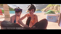 Tracer And D.va Blowing A Huge Cock making Him Cum In Her Mouth