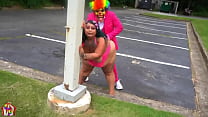 BBW girl gets fucked on the side of the highway by a clown