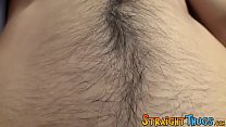 Skinny twink rubs his hairy cock solo