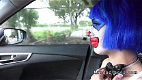 Clown teen sucks cock outdoor pov